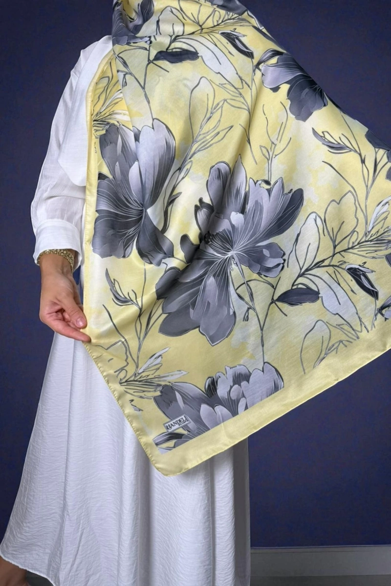 Roza Model Retro Desen Şal - Sarı