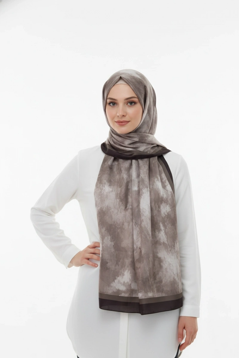 Nova Model Retro Desen Şal - Siyah Kahve