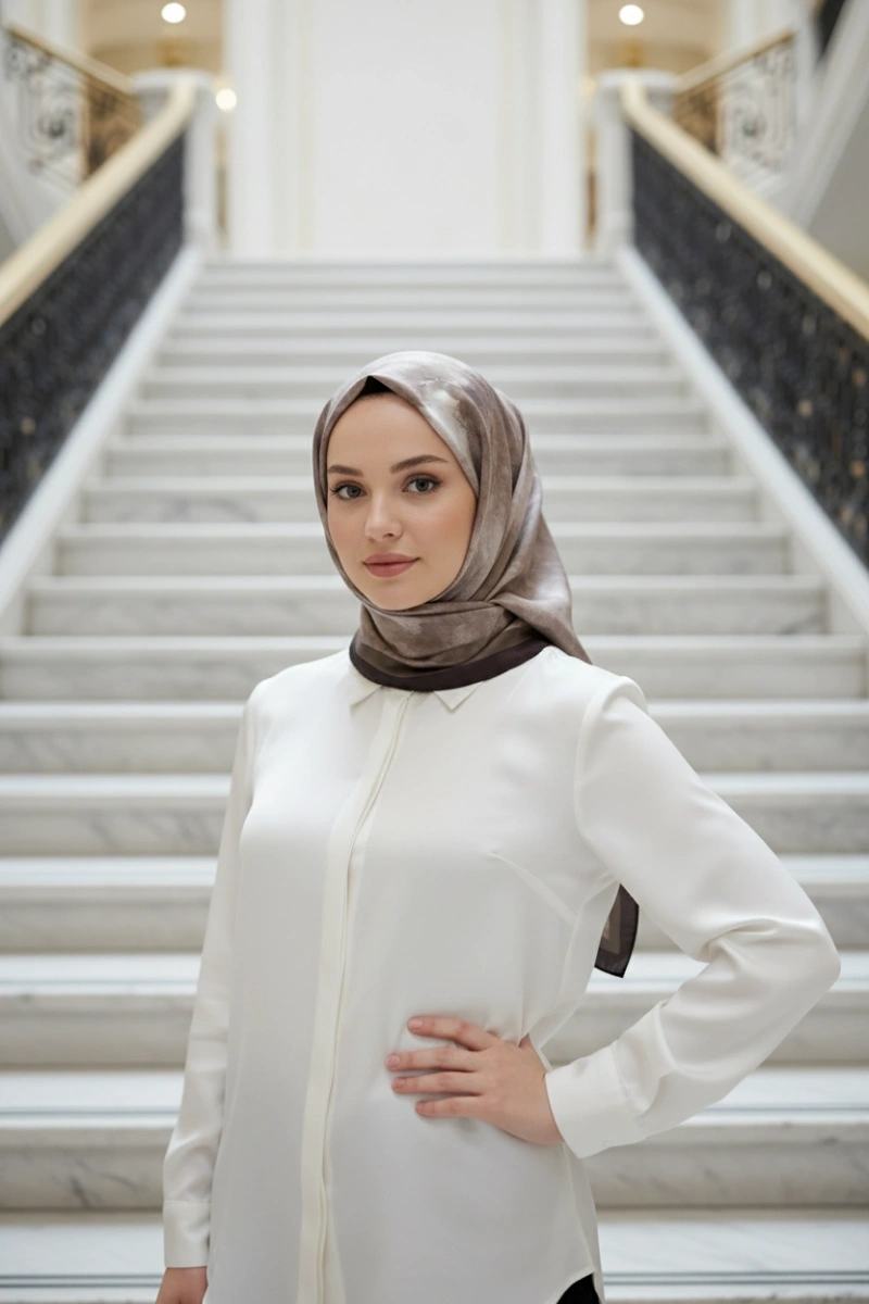 Nova Model Retro Desen Şal - Siyah Kahve