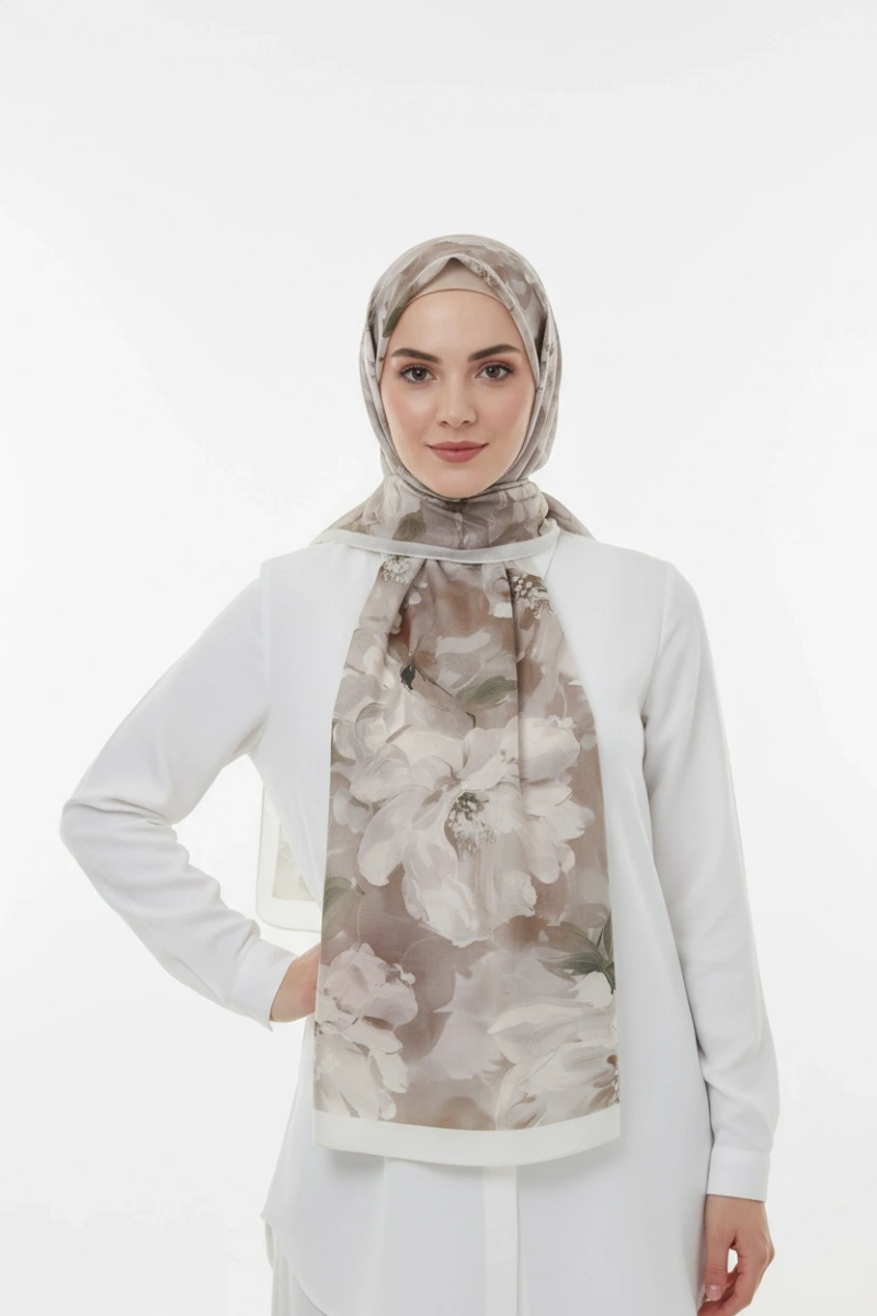 Sedef Model Retro Desen Şal - Bej