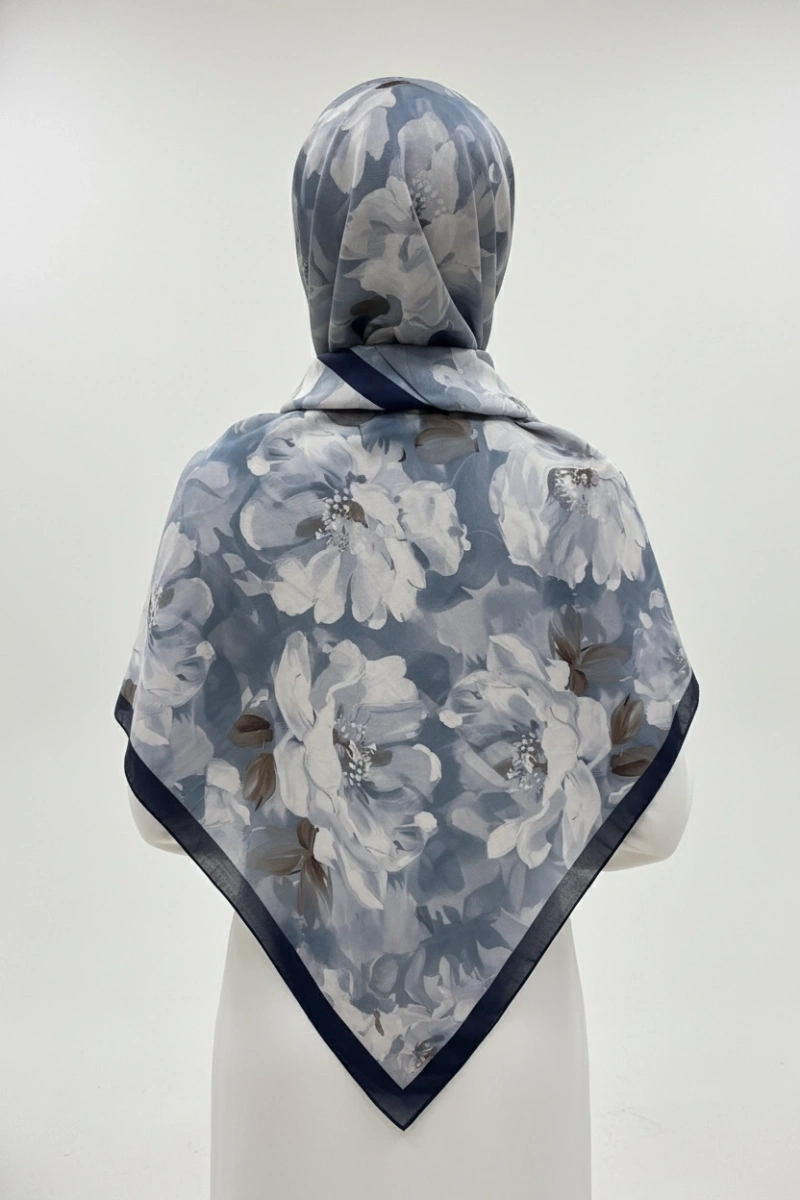 Sedef Model Retro Desen Şal - Lacivert