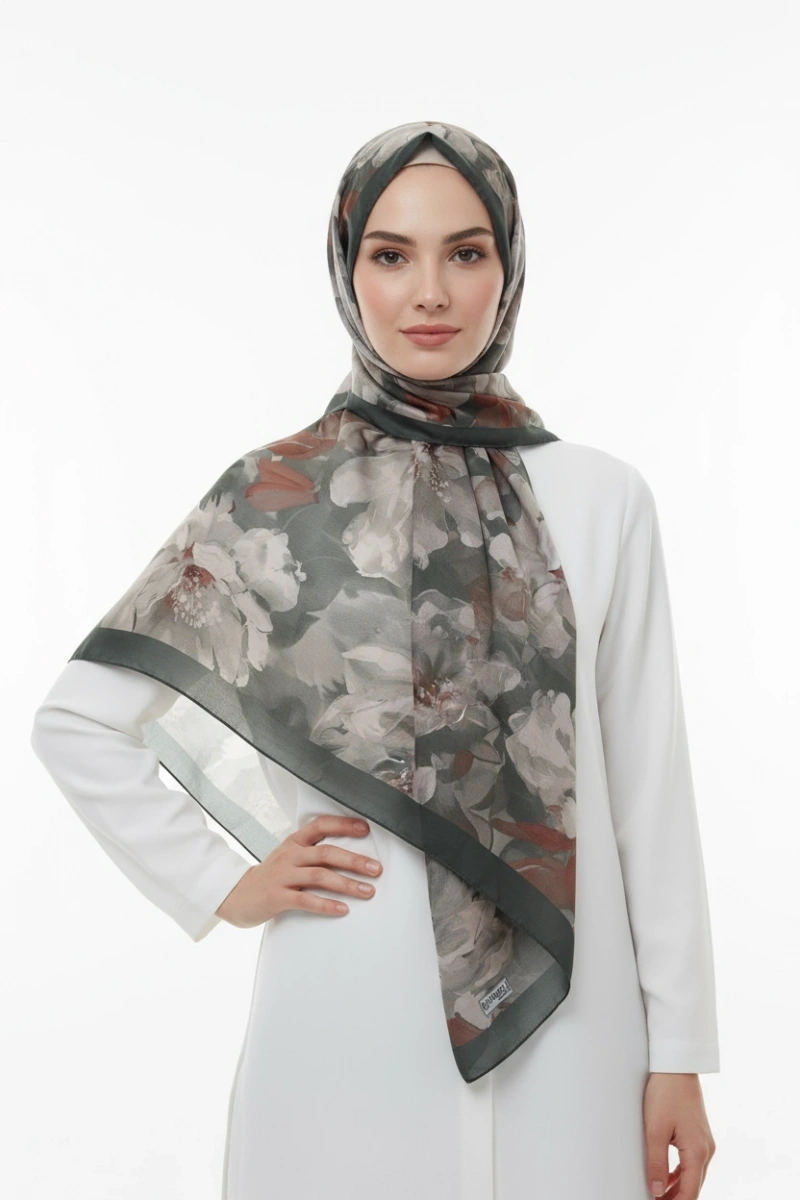 Sedef Model Retro Desen Şal - Orman Yeşili