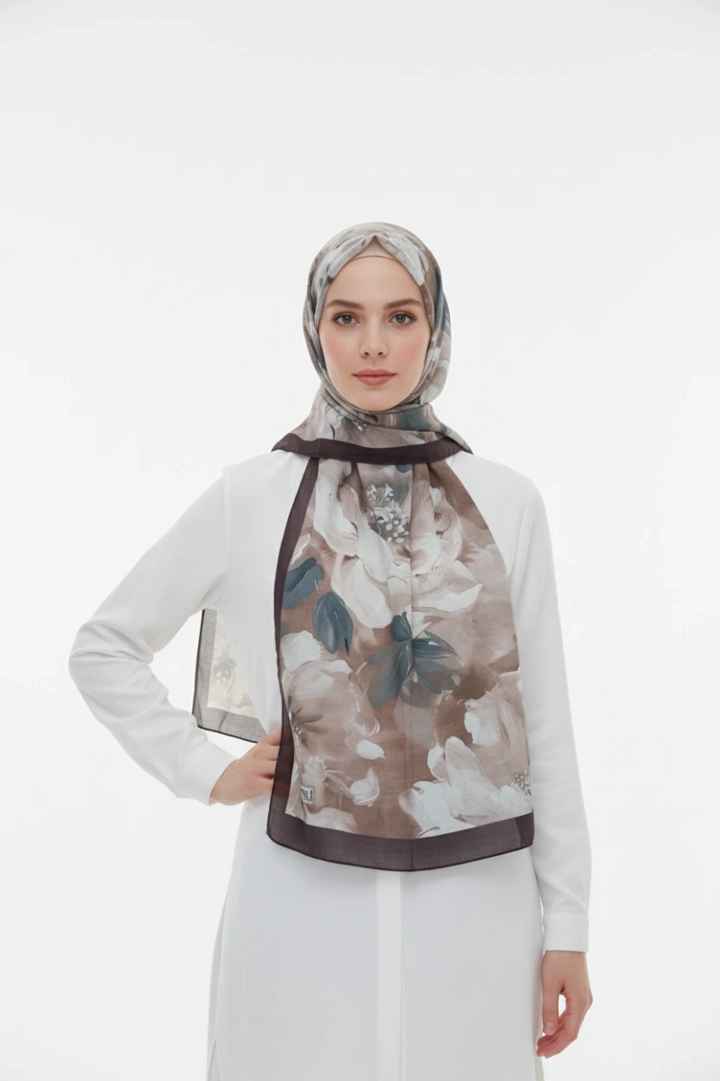 Sedef Model Retro Desen Şal - Kahverengi