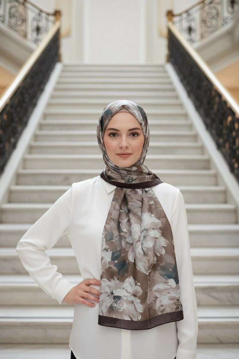 Sedef Model Retro Desen Şal - Kahverengi