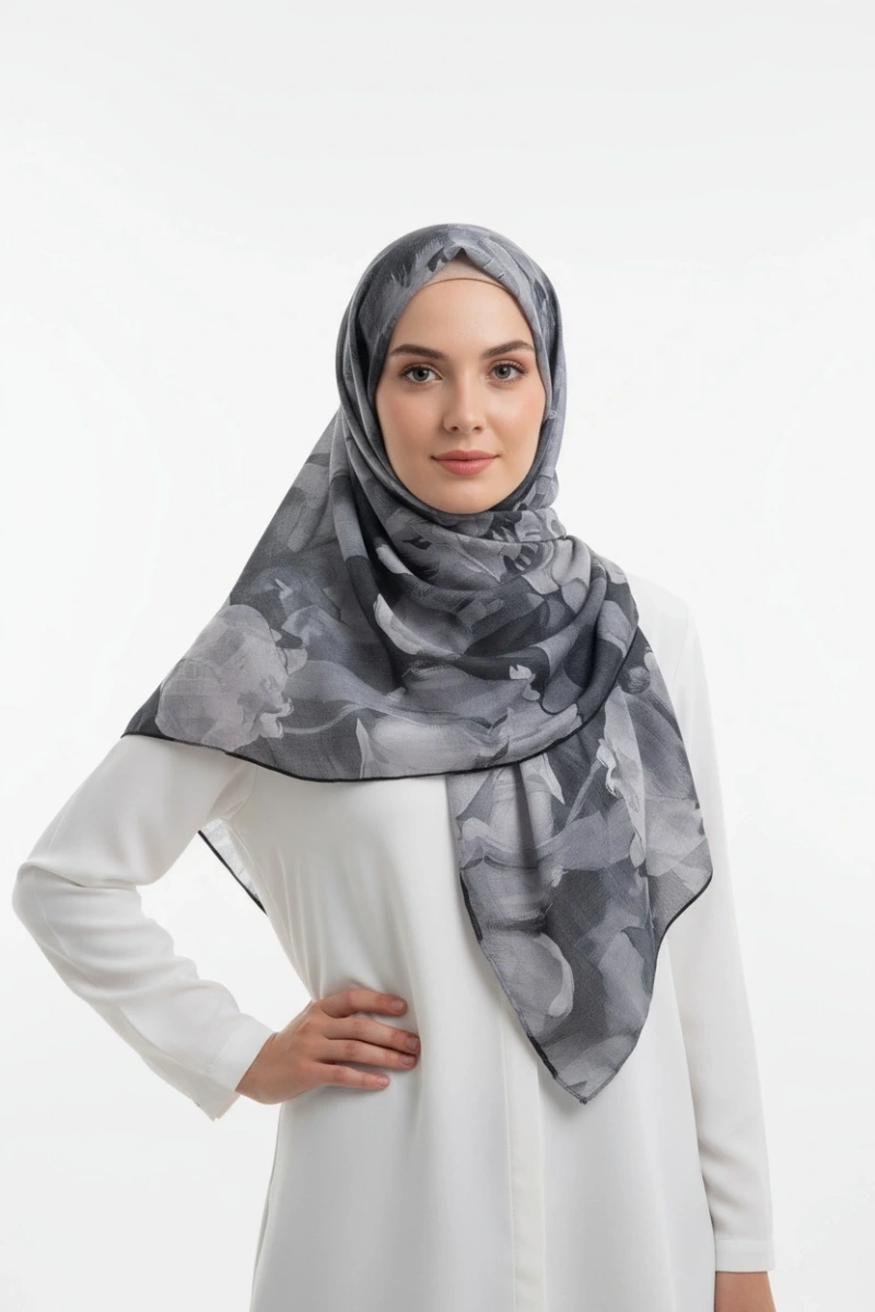 Siyah Serisi Pamuk El Dikişli Eşarp - 1