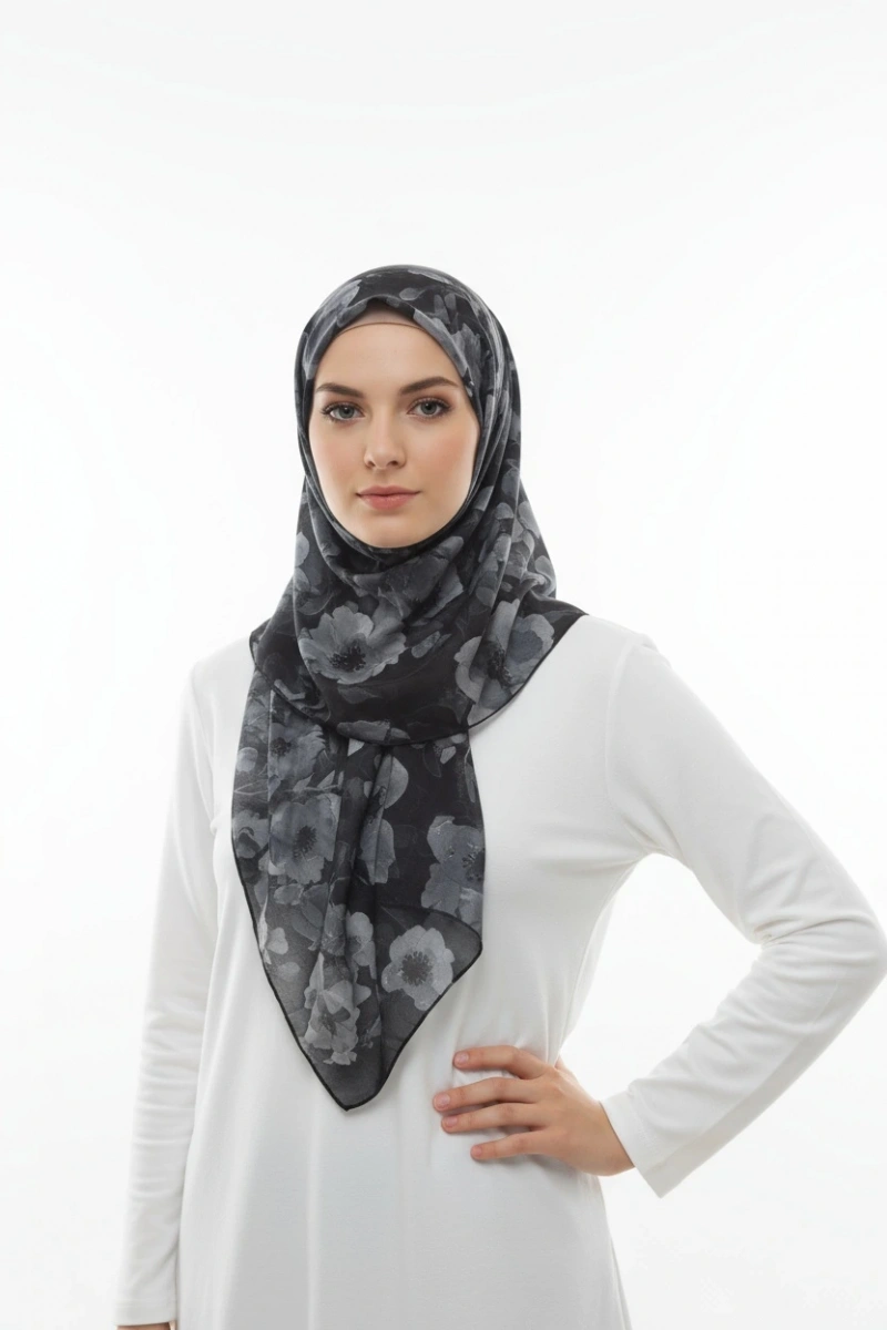 Siyah Serisi Pamuk El Dikişli Eşarp - 10