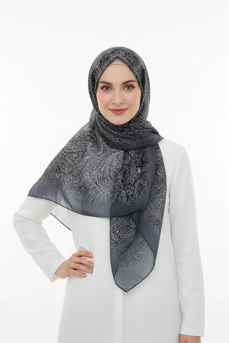 Siyah Serisi Pamuk El Dikişli Eşarp - 3