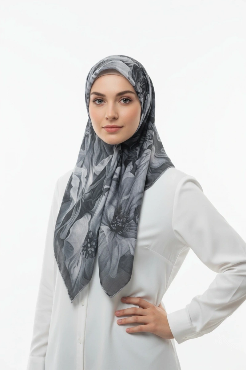 Siyah Serisi Pamuk El Dikişli Eşarp - 5