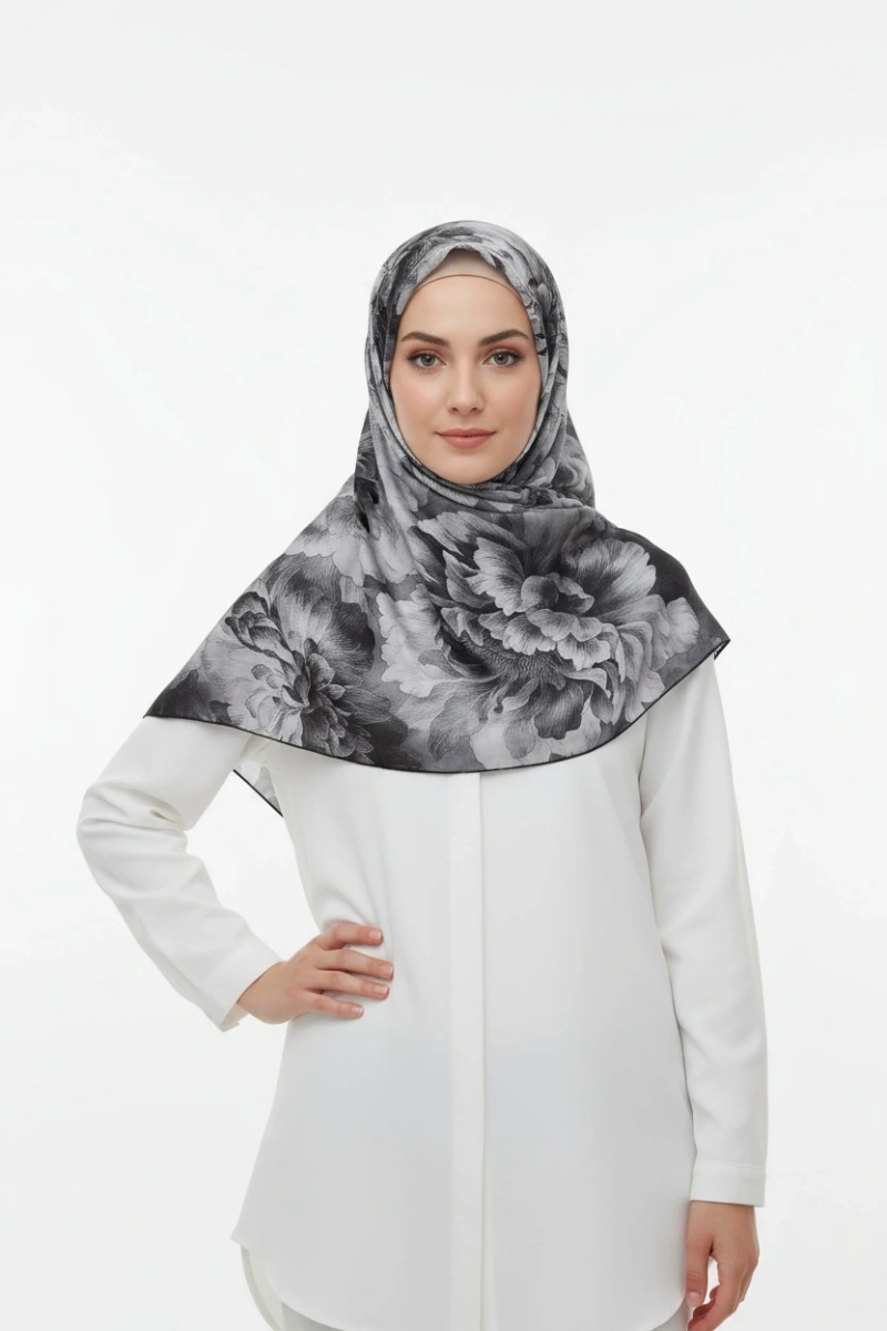 Siyah Serisi Pamuk El Dikişli Eşarp - 7