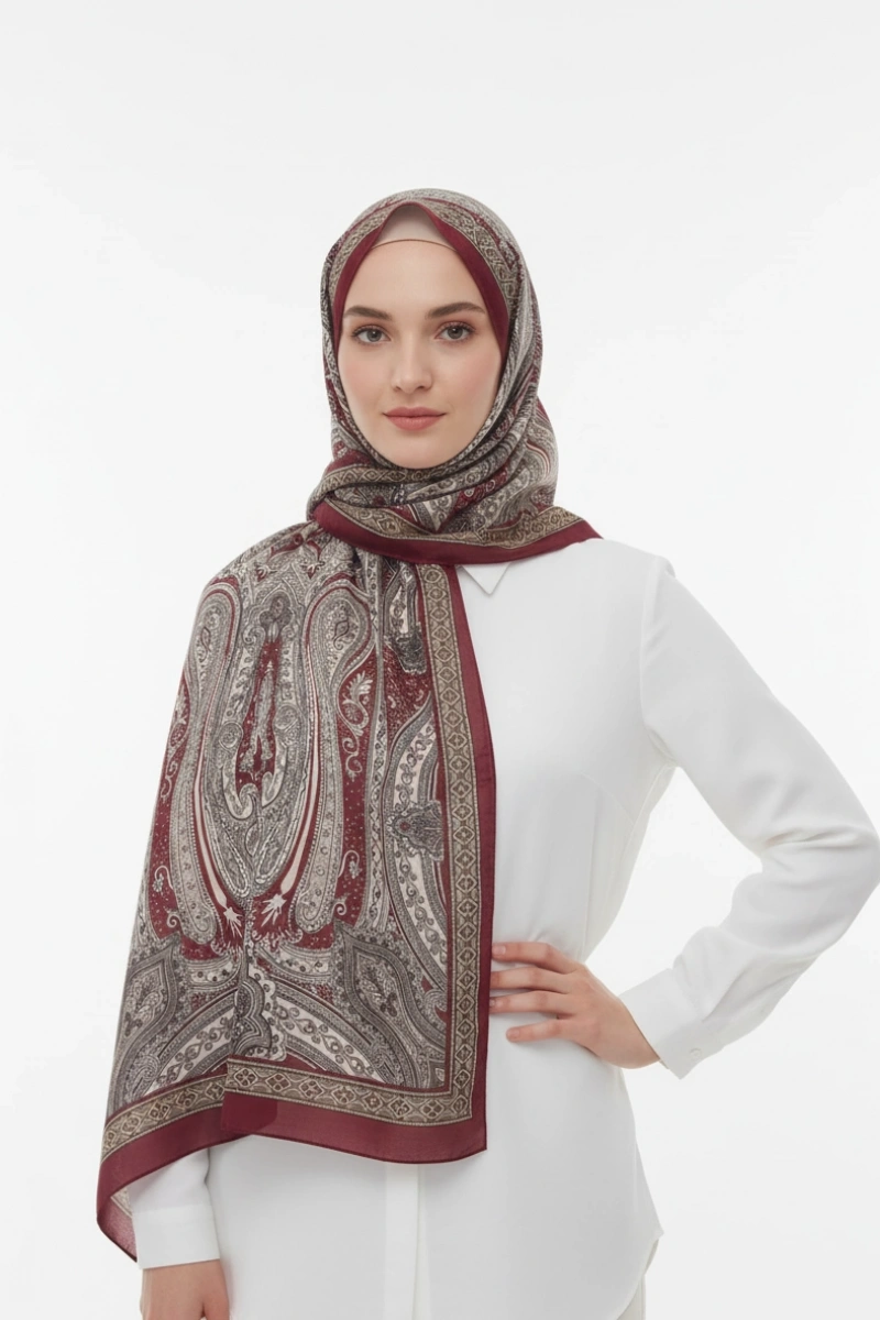Ürdün Model Retro Şal - Bordo