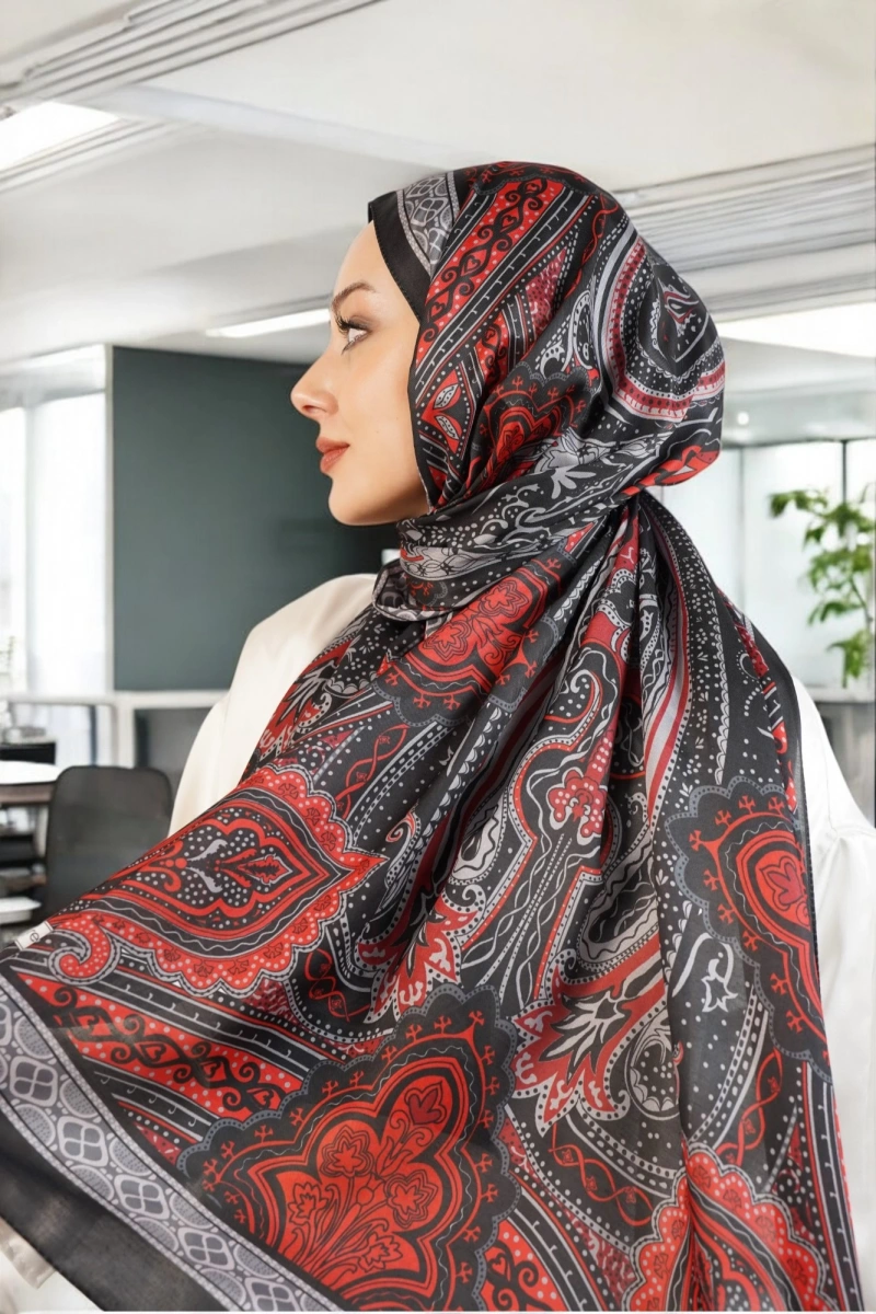 Ürdün Model Retro Şal - Siyah - Kırmızı
