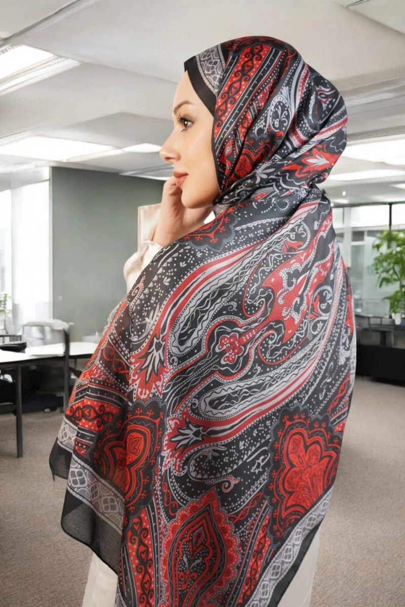 Ürdün Model Retro Şal - Siyah - Kırmızı