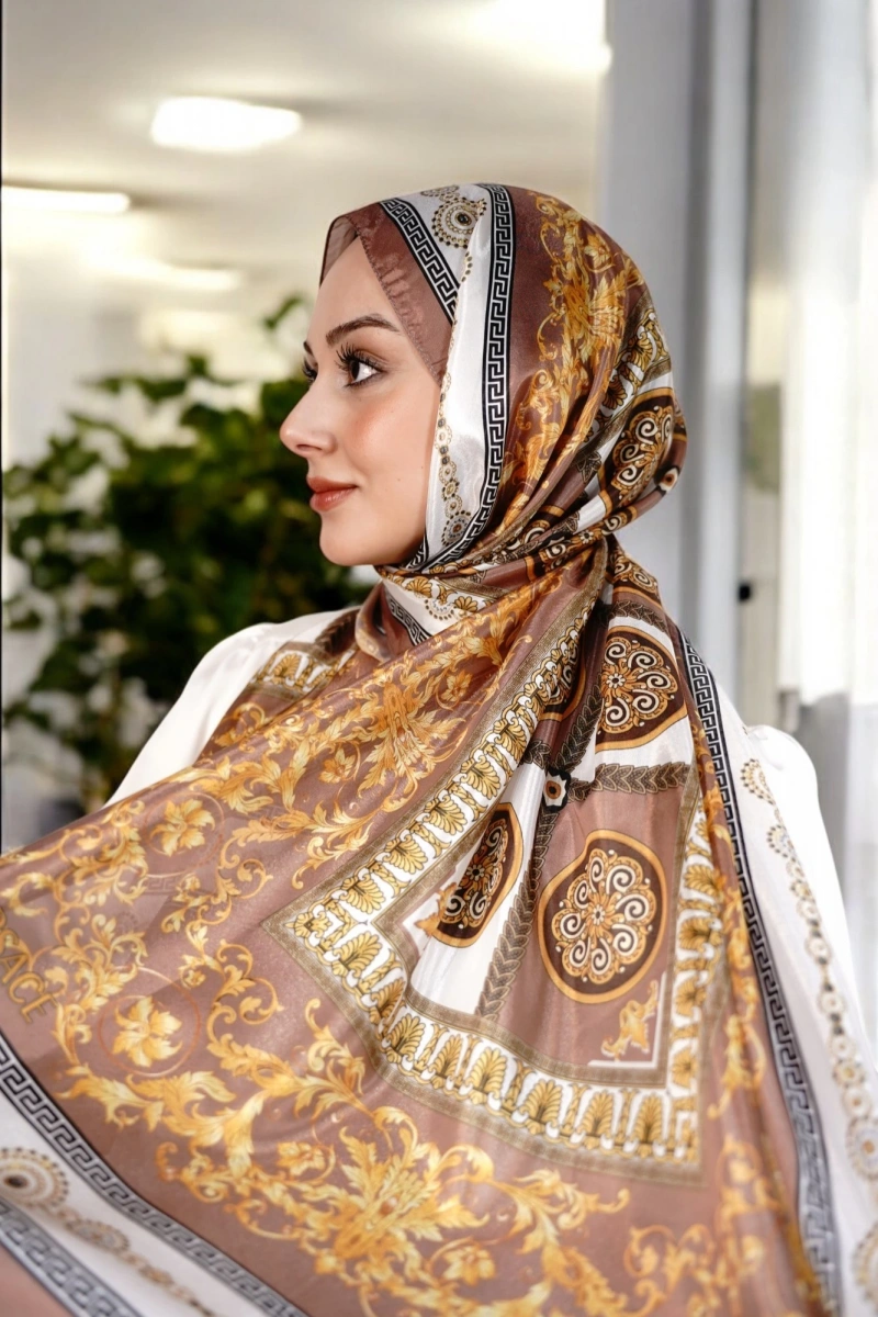 V Model Vual İpek Şal - Kahve