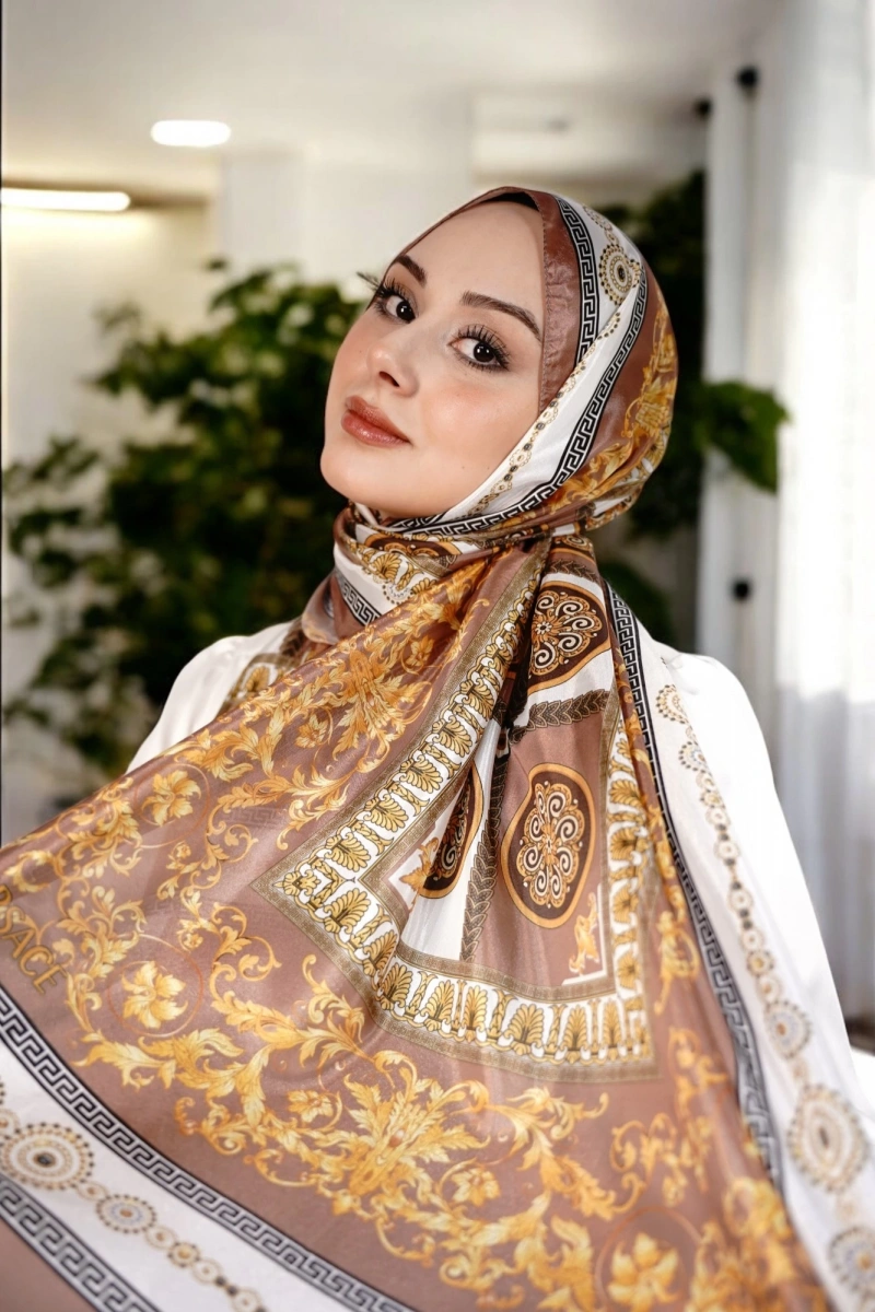V Model Vual İpek Şal - Kahve