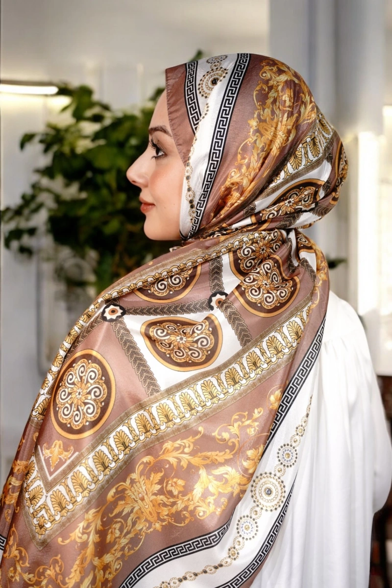 V Model Vual İpek Şal - Kahve