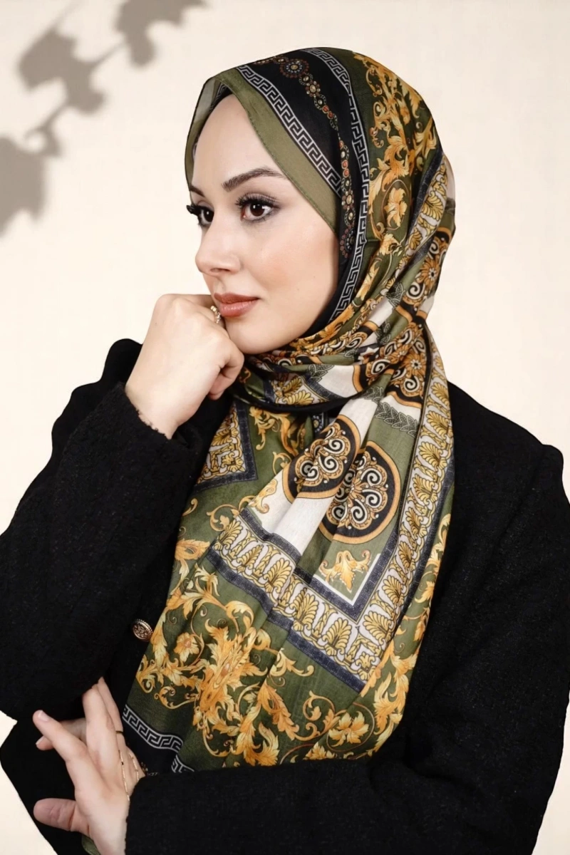 V Model Vual İpek Şal - Yeşil