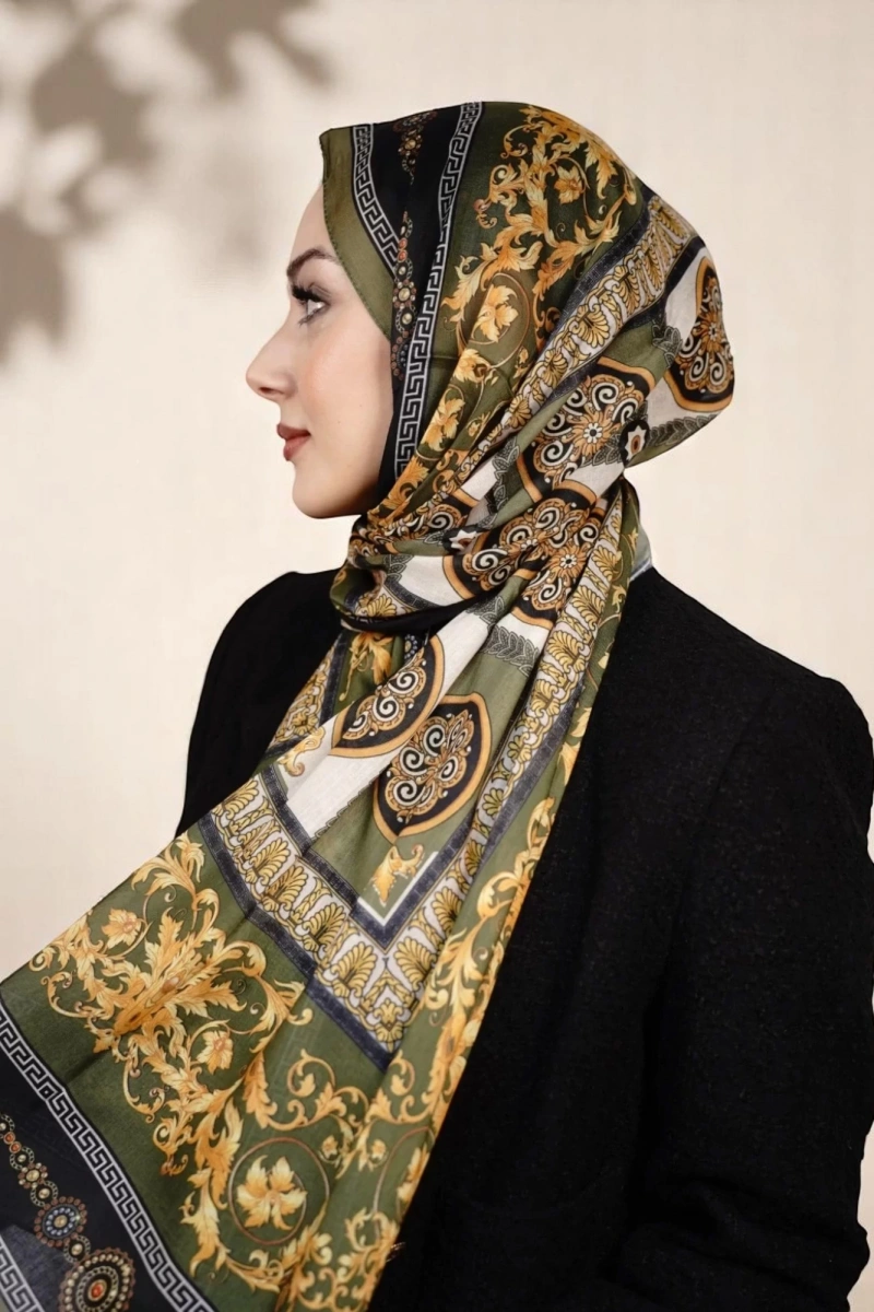 V Model Vual İpek Şal - Yeşil