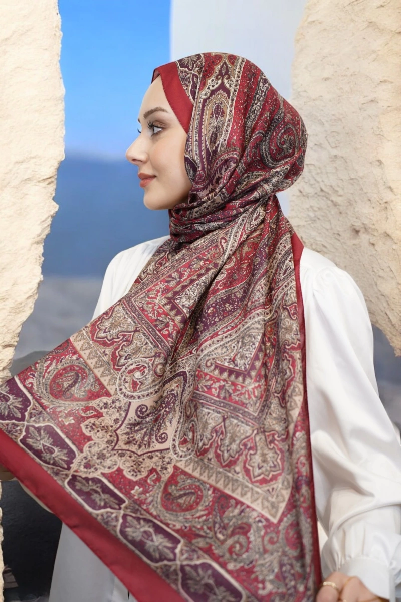 Violet Model Retro Şal - Bordo Krem