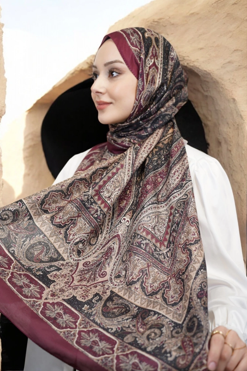 Violet Model Retro Şal - Bordo Siyah