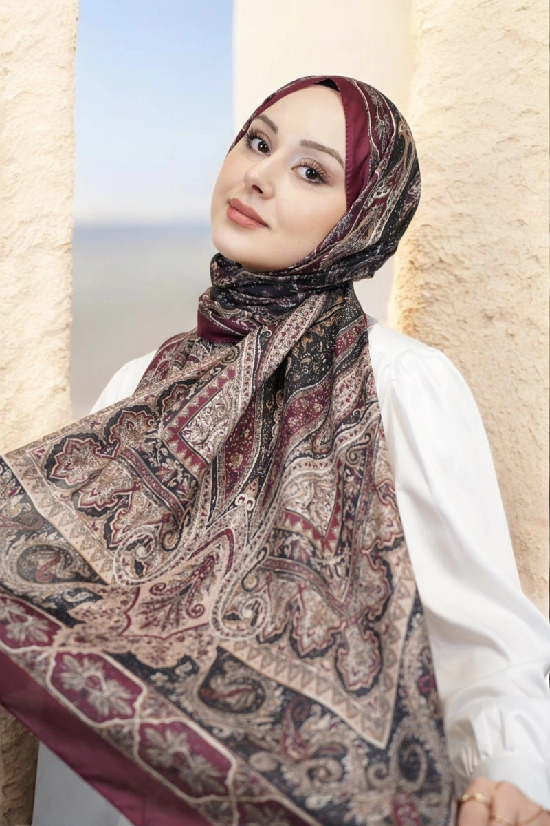 Violet Model Retro Şal - Bordo Siyah