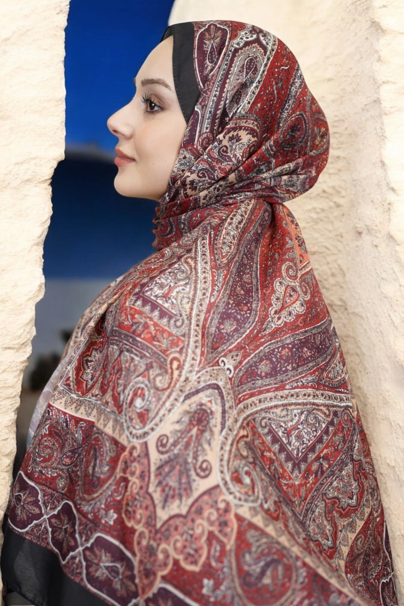 Violet Model Retro Şal - Siyah Bordo
