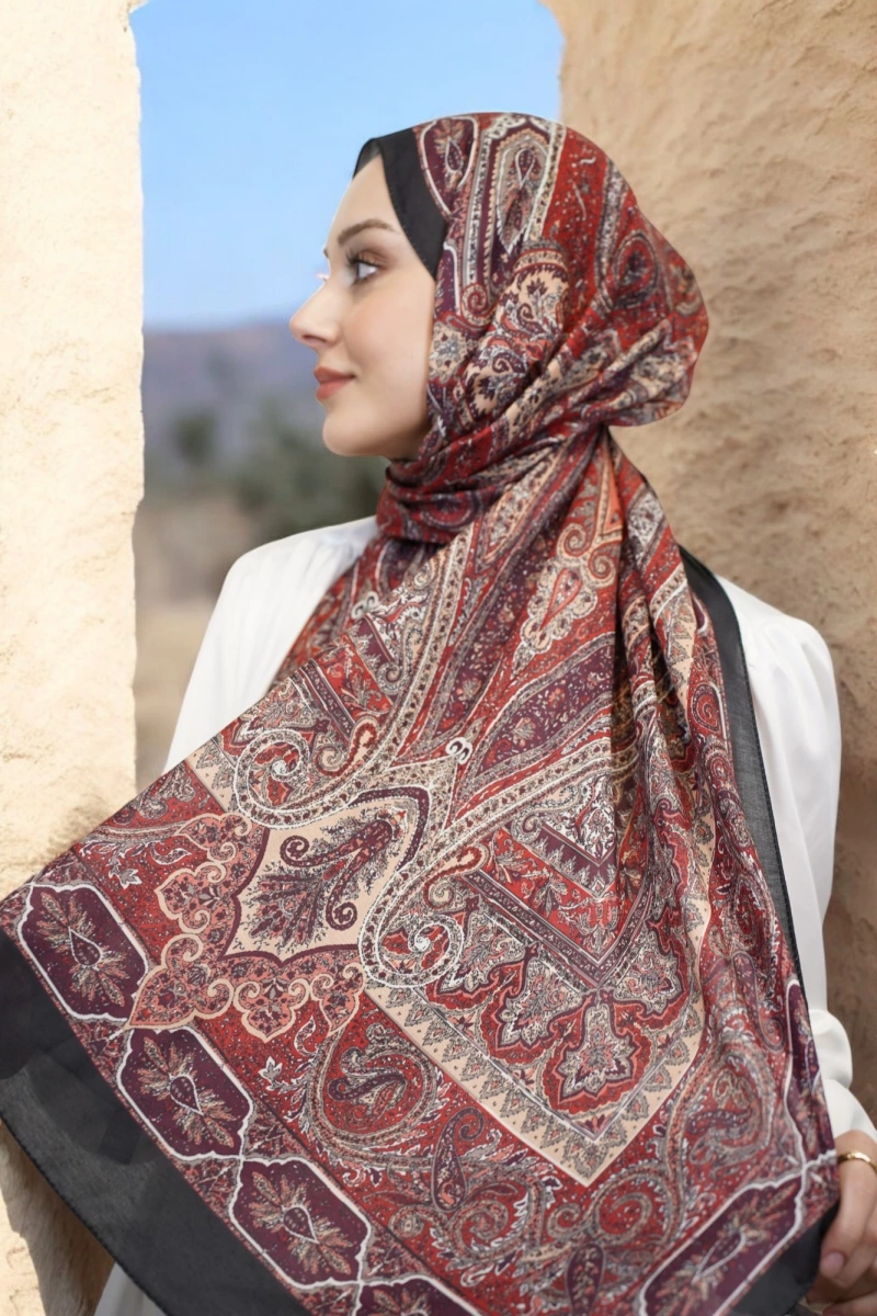 Violet Model Retro Şal - Siyah Bordo