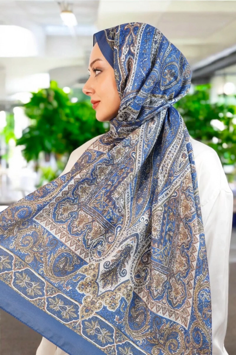 Violet Model Retro Şal - Mavi Vizon