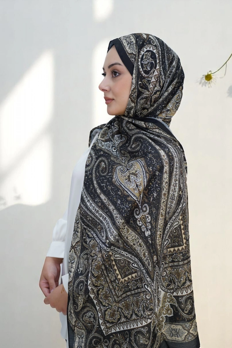 Violet Model Retro Şal - Siyah Beyaz