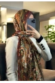 Rose Model Retro Şal - Kahve - Turuncu