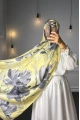 Roza Model Retro Desen Şal - Sarı
