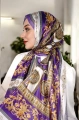 V Model Vual İpek Şal - Mor - Ekru