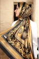 V Model Vual İpek Şal - Siyah Gold