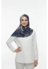 Lacivert Serisi Pamuk El Dikişli Eşarp - 5