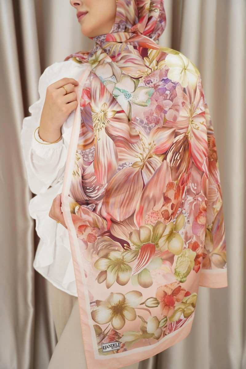 Lavanta Model Retro Desen Şal - Somon Kahve