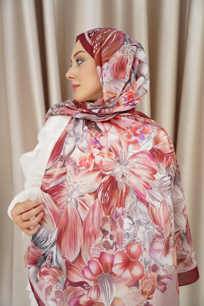 Lavanta Model Retro Desen Şal - Bordo