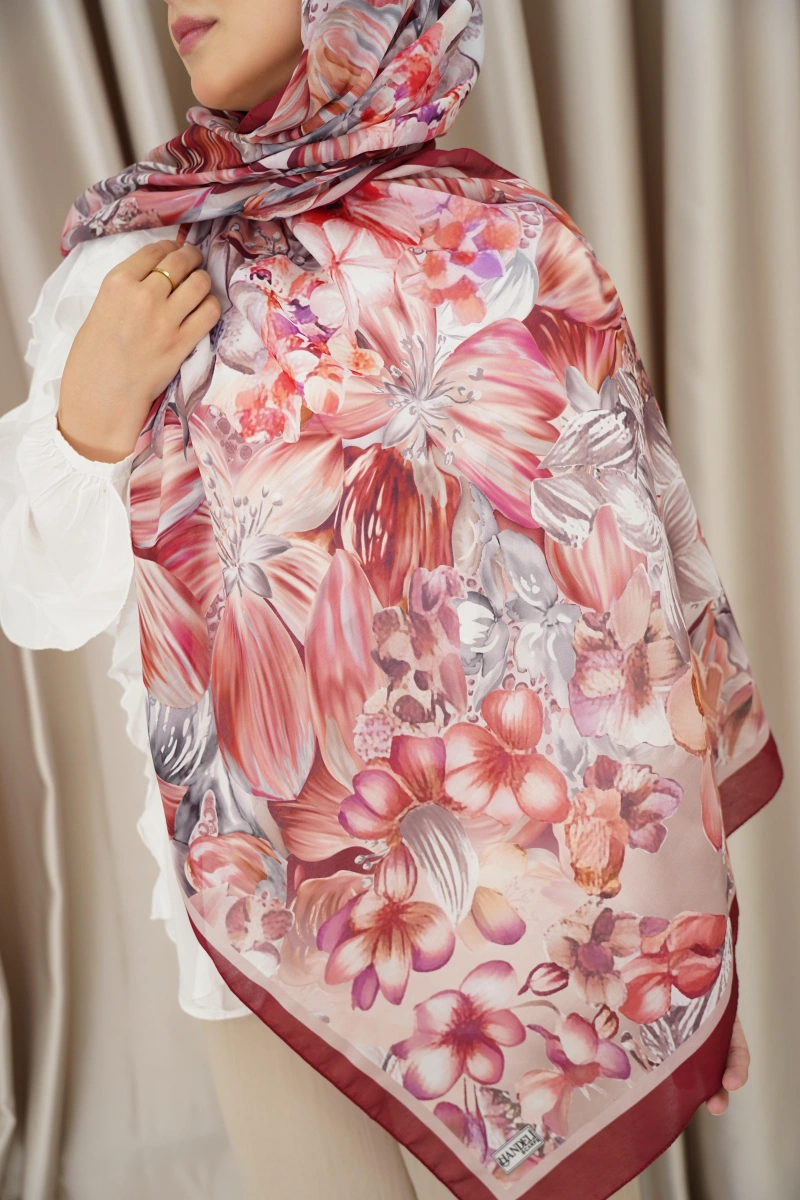 Lavanta Model Retro Desen Şal - Bordo