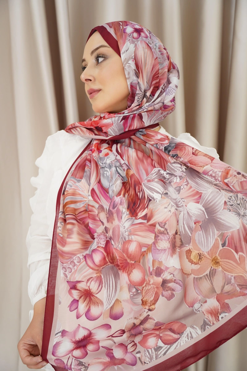 Lavanta Model Retro Desen Şal - Bordo