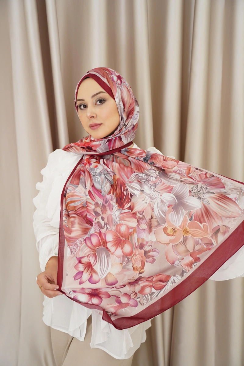 Lavanta Model Retro Desen Şal - Bordo