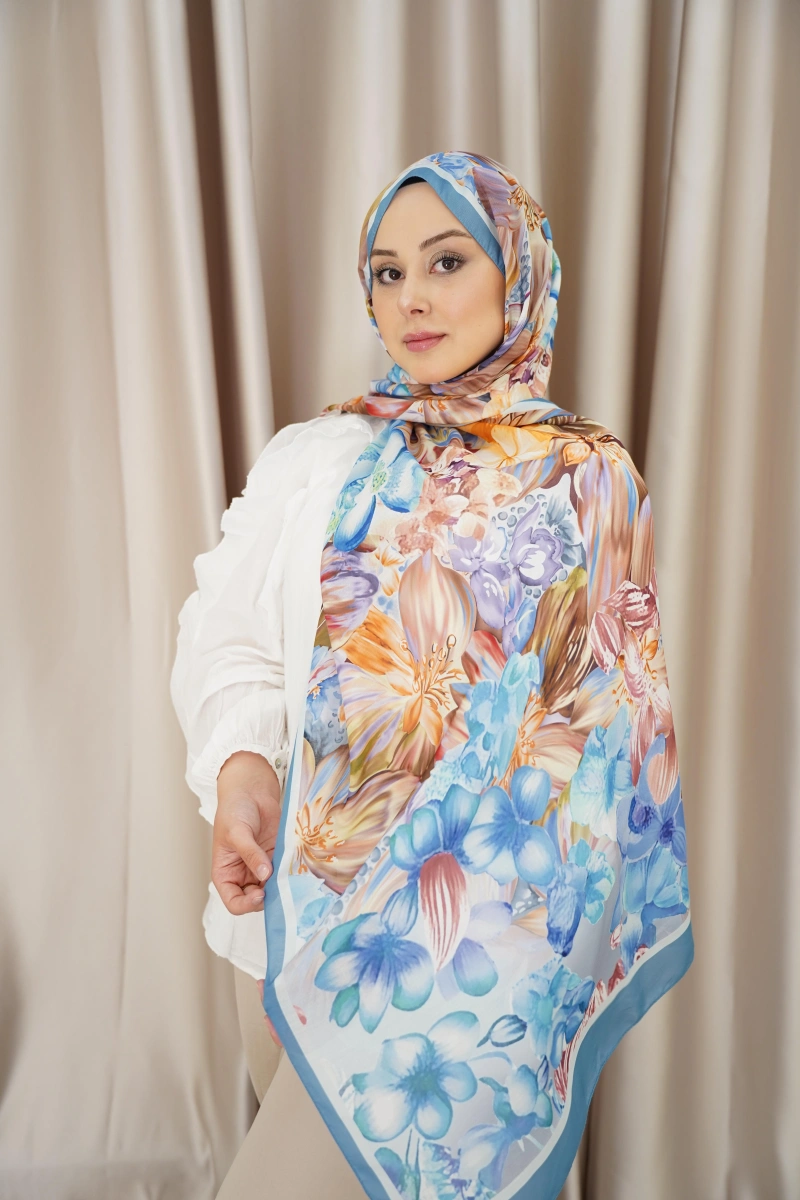 Lavanta Model Retro Desen Şal - Turkuaz