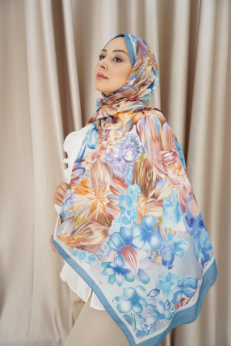 Lavanta Model Retro Desen Şal - Turkuaz