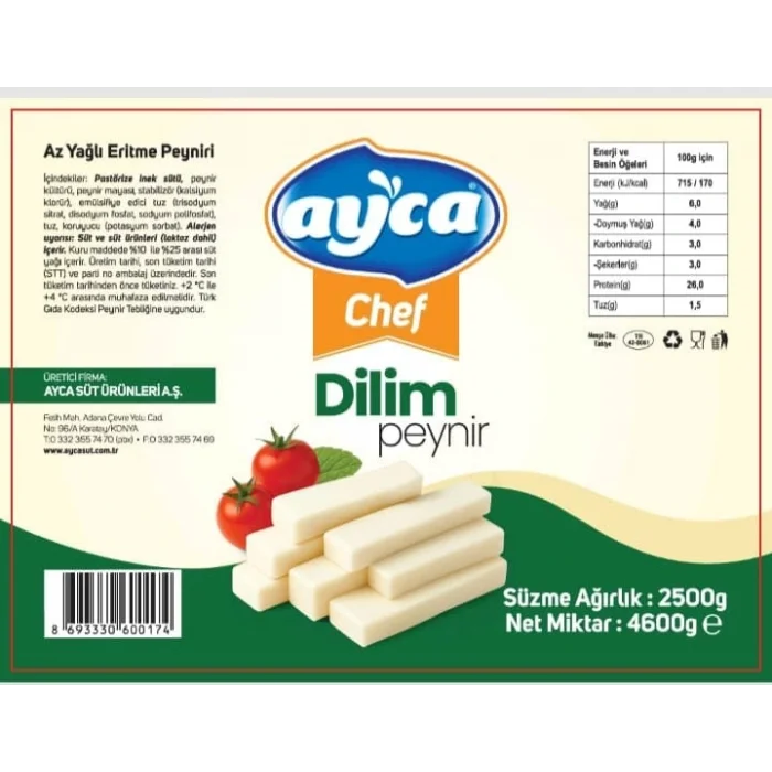 AYCA CHEF DİLİMLİ PEYNİR 2500 GR