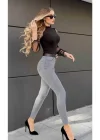 Gri Renk Yüksek Bel Likralı Skinny Jeans Toparlayıcı Pantolon