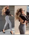 Gri Renk Yüksek Bel Likralı Skinny Jeans Toparlayıcı Pantolon