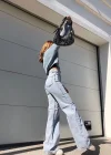 Kadın Açık Mavi Yüksek Bel Geniş Paça Kar Yıkama Bol Salaş Denim Palazzo Jeans