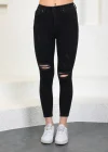 Füme Diz Yırtık Yüksek Bel Pantolon Skinny Jeans
