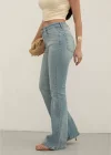 Light Blue Premium Yüksek Bel Bronz Düğmeli İspanyol Paça Jeans
