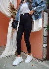 Siyah Yüksek Bel Skinny Fit Jean Likralı Önü Cepsiz Pantolon
