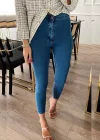 Indigo Mavi Yüksek Bel Skinny Fit Jean Likralı Önü Cepsiz Tayt Pantolon