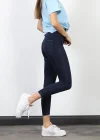 Lacivert Yüksek Bel Skinny Fit Jean Likralı Önü Cepsiz Tayt Pantolon
