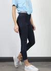 Lacivert Yüksek Bel Skinny Fit Jean Likralı Önü Cepsiz Tayt Pantolon